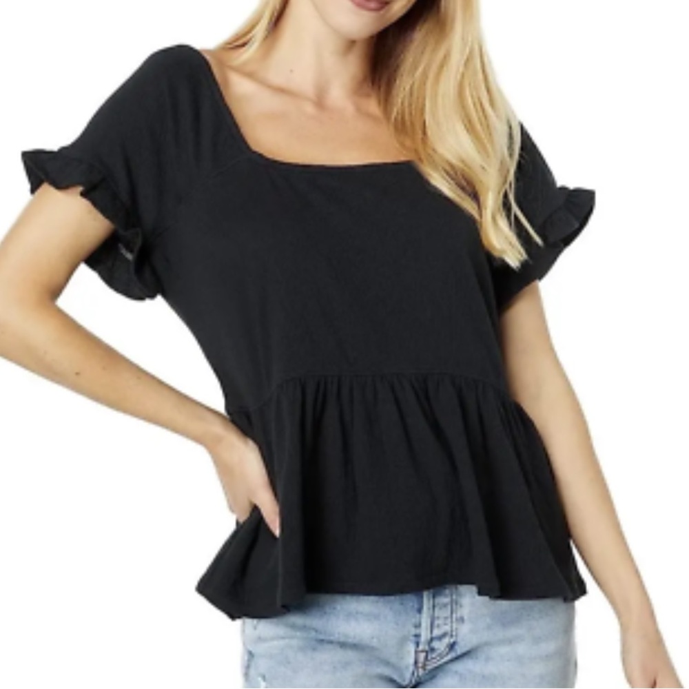 Madewell Ruffle Hem Peplum Top - Black